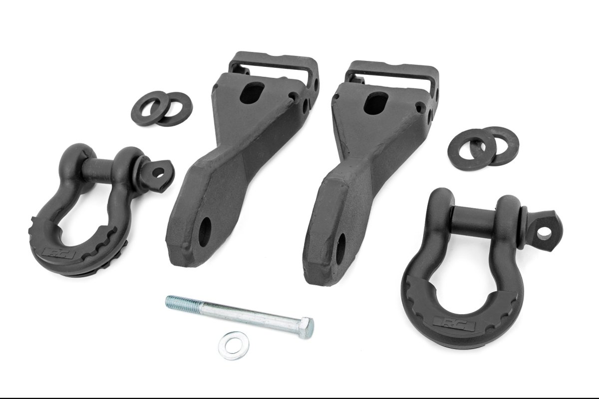 Chevrolet Silverado 1500 Tow Hook to Shackle Conversion Kit - Front - Rough Country - D-Ring Combo - Black - '14-'18